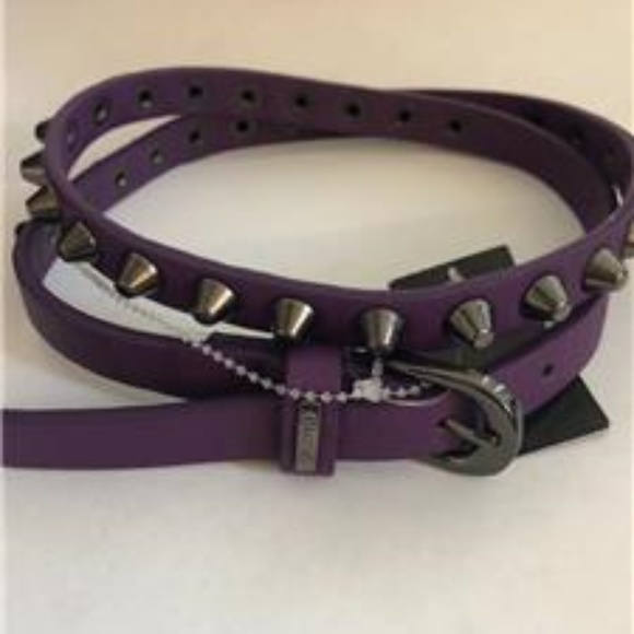 NEW GUESS PURPLE SKINNY STUDDED THIN LEATHER BELT - Picture 1 of 3